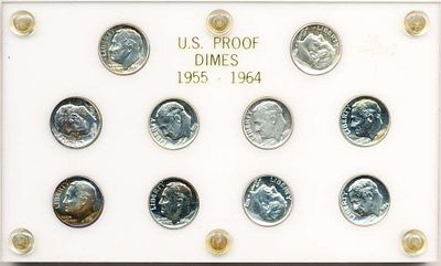 1955-1964 Roosevelt Silver Dime Proof Set (10-coins). Winner shall receive the exact set 
