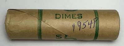Bank Wrapped Roll (50) 1954-P Roosevelt Silver Dimes. Winner shall receive the exact roll 