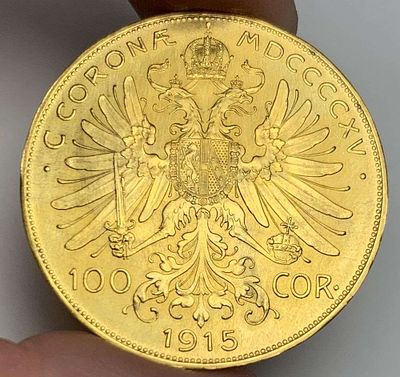Last Minute! 1915 Austrian Gold 100 Corona 0.9802 ozt AGW. Winner shall receive the exact coin 