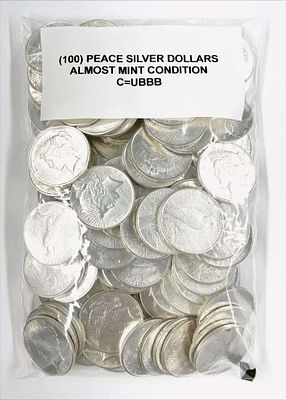 (100) Almost Mint Peace Silver Dollars. Winner shall receive (100-coins) precisely resembling 