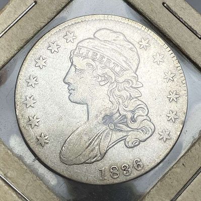 1836 Capped Bust Silver Half Dollar VF Lettered Edge. Winner shall receive the exact coin shown 