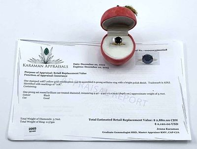 3.70ct Black Round Cut Diamond 10k Yellow Gold Ring (Size 6.5). Winner shall receive the exact 