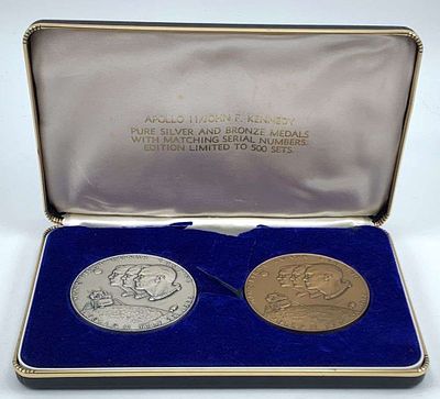 Rare Vintage Apollo 11 & JFK .999 Silver And Bronze Medal Set (2-coins). Only 500 sets were ever 