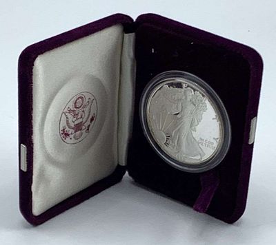 First Year Proof 1986-S American Silver Eagle OGP. Winner shall recieve the exact coin shown 