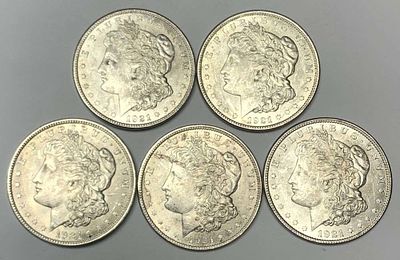 (5) Nice BU 1921 Morgan Silver Dollar. Winner shall receive the exact (5-coins) shown here. (MR/LBB)