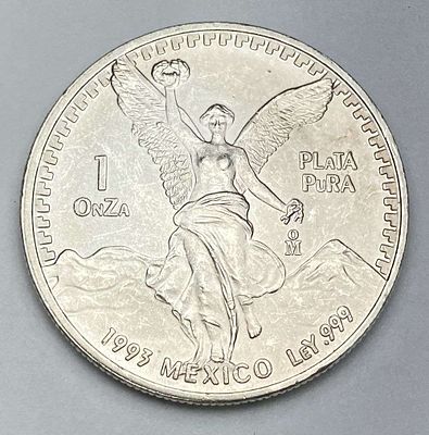 Vintage 1993 Mexican Libertad 1 ozt .999 Silver. Winner shall receive the exact coin shown here. (RR)