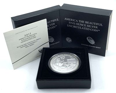 Last Minute Rarity! 2017-P ATB New Jersey "Ellis Island" 5 ozt .999 Silver. Winner shall receive 