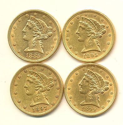 (4) Gold $5 Liberty Head Almost Mint. Winner shall receive (4-coins) precisely resembling the 