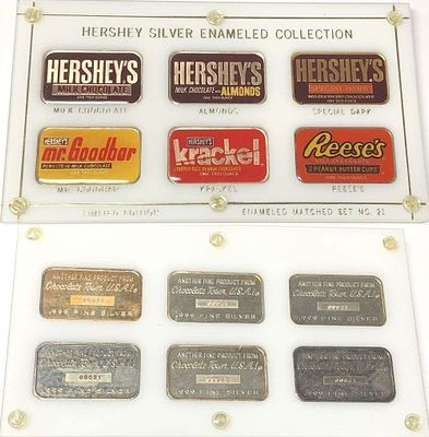 Low Serial Number Trinity Mint Hershey Silver Enameled Set .999 Silver (6-bars). Winner shall 