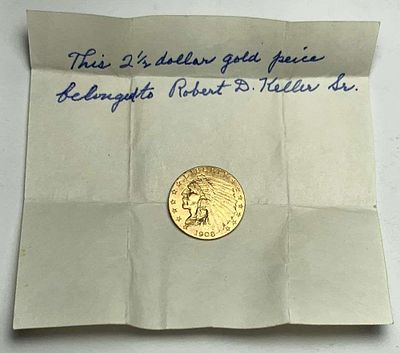 Rare Provenance 1908 Gold $2.50 Indian Head With Documentation MS63. Winner shall receive the 