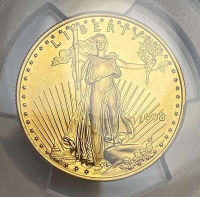1998 American $25 Gold Eagle 1/2 ozt PCGS MS69. Winner shall receive the exact coin shown here. 