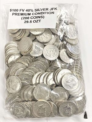 $100 Face 40% Silver JFK Premium Condition (200-coins). Winner shall receive (1) bag of premium 