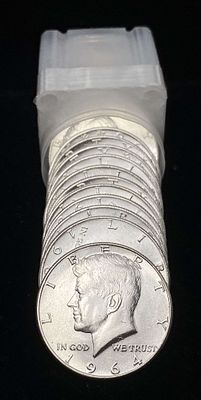 Last Minute! Old Time Fresh Mint Condition Roll (20) 1964 JFK Half Dollar 90% Silver. Winner 
