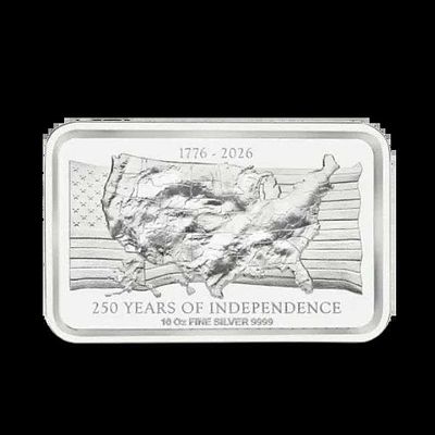 Last Minute! (5) Australian 1776-2026 USA Independence High Relief 10 ozt .9999 Silver Bar. Winne 