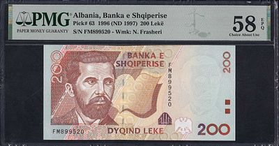 Albania, 200 Lekё, 1996-1997, Choice About UNC 58 EPQ. Description : Albania, Banka e 
