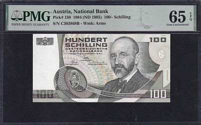 Austria, 100 Schilling, 1984 (1985), Gem UNC 65 EPQ. Description : Austria, National Bank, 100 