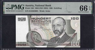 Austria, 100 Schilling, 1984 (1985), Gem UNC 66 EPQ. Description : Austria, National Bank, 100 