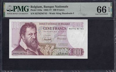 Belgium, 100 Francs, 1962-77, Gem UNC 66 EPQ. Description : Belgium, Banque Nationale, 100 
