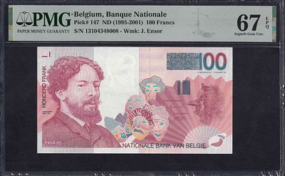 Belgium, 100 Francs, 1995-2001, Superb Gem UNC 67 EPQ. Description : Belgium, Banque Nationale 
