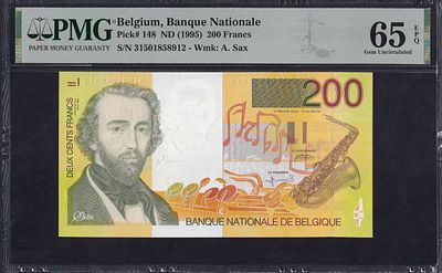Belgium, 200 Francs, 1995, Gem UNC 65 EPQ. Description : Belgium, Banque Nationale, 200 Francs 