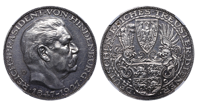 Germany, Silver Medal - Paul von Hindenburg, NGC, MS 60. Description : Germany, Weimar Republic 