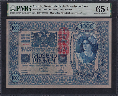 Austria, 1000 Kronen, 1902 (1919), Gem UNC 65 EPQ. Description : Austria 