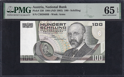 Austria, 100 Schilling, 1984 (1985), Gem UNC 65 EPQ. Description : Austria, National Bank, 100 