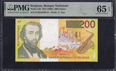 Belgium, 200 Francs, 1995, Gem UNC 65 EPQ. Description : Belgium, Banque Nationale, 200 Francs 