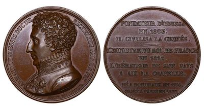 France, Medal, A. du Plessis de Richelieu, 1822 year, Bronze, Dieudonne. Description : France 