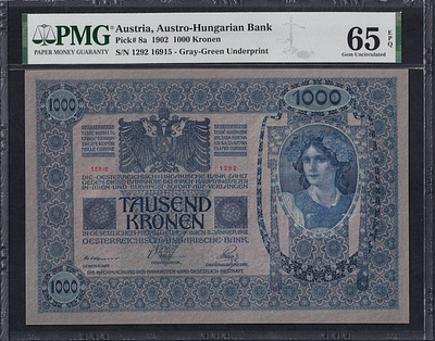 Austria, 1000 Kronen, 1902, Gem UNC 65 EPQ. Description : Austria, Austro-Hungarian Bank, 1000 