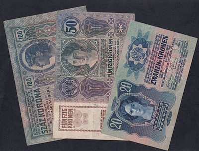 Austria, Set of 3 Banknotes (20, 50, 100 Kronen), 1913-1914, VF. Description : Austria 