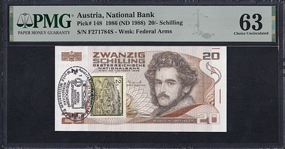Austria, 20 Schilling, 1986 (1988), Choice UNC 63. Description : Austria, National Bank, 20 