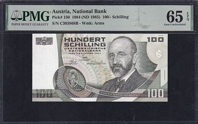 Austria, 100 Schilling, 1984 (1985), Gem UNC 65 EPQ. Description : Austria, National Bank, 100 