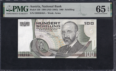 Austria, 100 Schilling, 1984 (1985), Gem UNC 65 EPQ. Description : Austria, National Bank, 100 