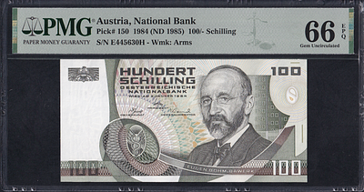 Austria, 100 Schilling, 1984 (1985), Gem UNC 66 EPQ. Description : Austria, National Bank, 100 