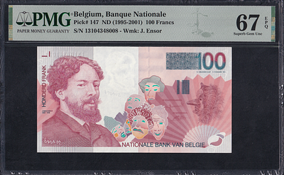 Belgium, 100 Francs, 1995-2001, Superb Gem UNC 67 EPQ. Description : Belgium, Banque Nationale 