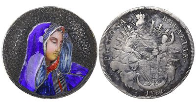 Electorate of Bavaria, 1 Conventionsthaler dated 1781 converted into a medallion with emals. Des 