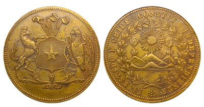 Chile, Medallic "8 Esc.", ND (1840-ties), PCGS, XF Detail. Description : Chile, Medallic "8 