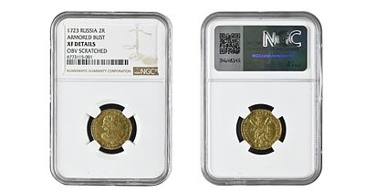Russian Empire, 2 Roubles, 1723 year, NGC, XF DETAILS. Description : Russian Empire, Emperor 