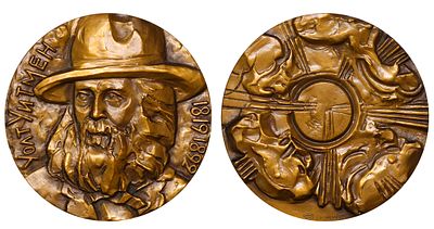 Soviet Union, Table Medal, mid-20th cent., 200th Anniversary of Birth of Walt Whitman. Descripti 