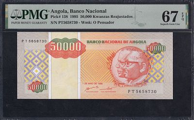 Angola, 50.000 Kwanzas Reajustados, 1995, Superb Gem UNC 67 EPQ. Description : Angola, Banco 