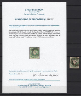 Portugal 1853 D. Maria II 50r C/ Certificado Miranda da Mota. 
Cabe ao licitante verificar 