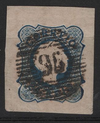 Portugal 1855-1856 D. Pedro V. Cabelos lisos 25r Carimbo 96 REDINHA RARO. 
Cancelado. 
Cabe 