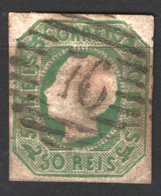 Portugal 1862-1864 D. Luis 50 reis carimbo 76 Vila Nova de Famalic&atilde;o. 
Circulado. 
Cabe ao 