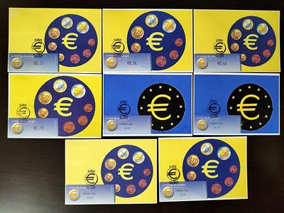Portugal 2001 8 Postais com Etiquetas do Euro. 
Carimbado. 
Cabe ao licitante verificar 