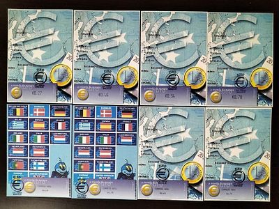 Portugal 2001 8 Postais com Etiquetas do Euro. 
Carimbado. 
Cabe ao licitante verificar 