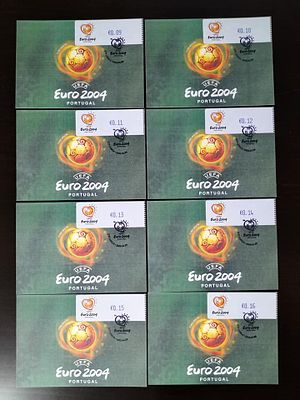 Portugal 2004 8 Postais com Etiquetas do Euro 2004. 
Carimbado. 
Cabe ao licitante verificar 