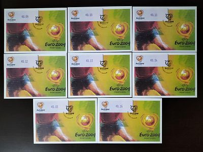 Portugal 2004 8 Postais com Etiquetas do Euro 2004. 
Carimbado. 
Cabe ao licitante verificar 