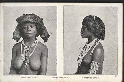 Angola 1905 Bilhete Postal Ilustrado "Mondombe casada vs Mondombe Solteira" de MOSSAMEDES para