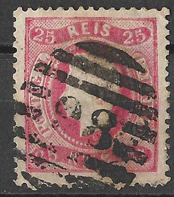 Portugal 1867-1870 D. Luís I. Fita curva, denteados 25r Carimbo da 2ª Reforma .
Circulado.